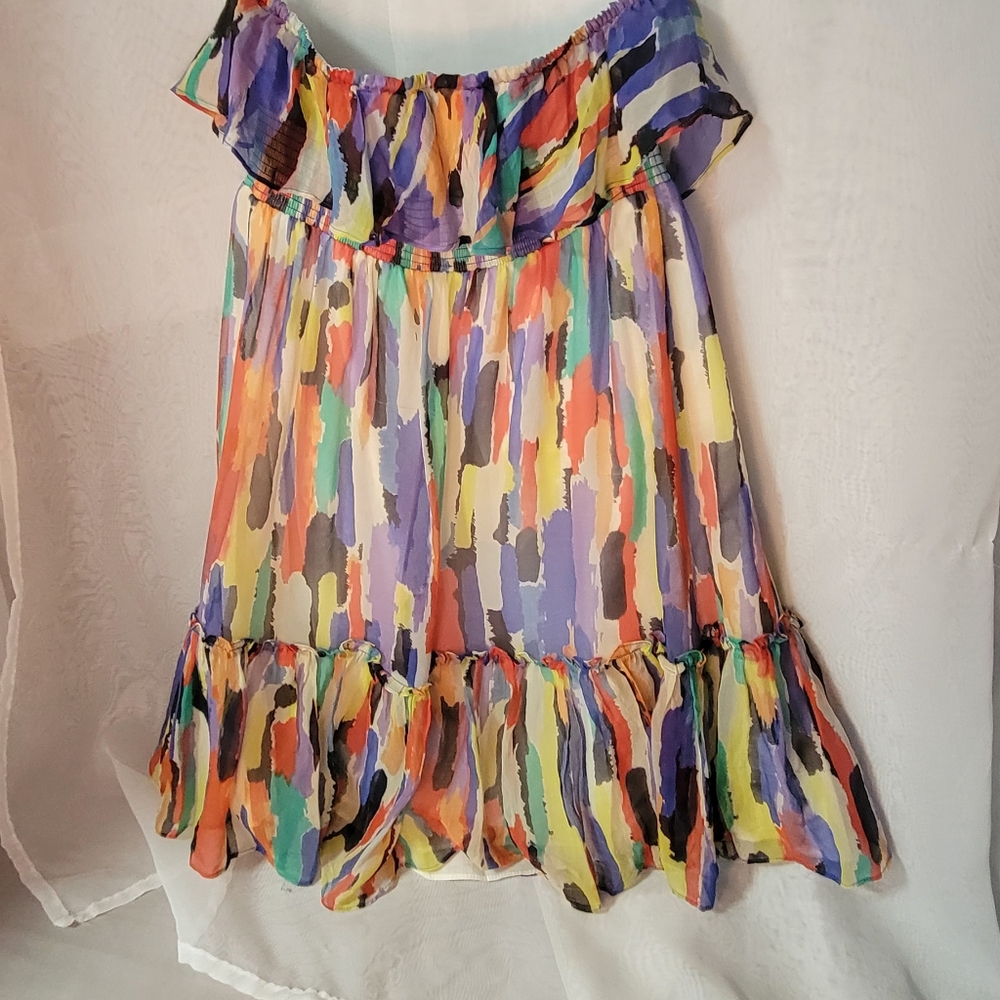 Shoshanna Blue and Orange Boxy Dress with Peter Pan Collar.